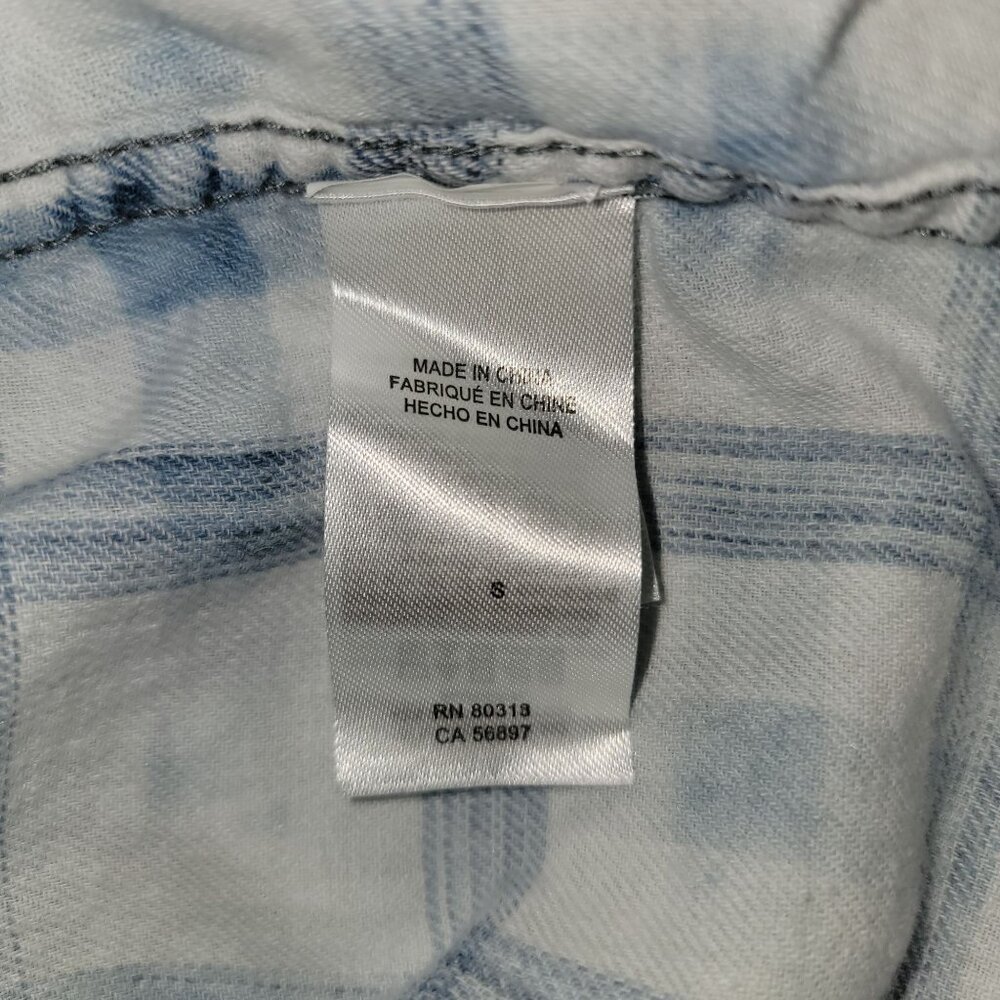 Lucky Brand Indigo linen plaid western long sleeve shirt Mens S - Picture 4 of 7